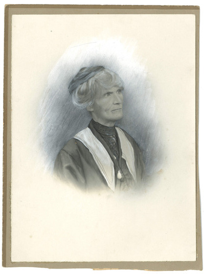 Drawing of a grey haired woman