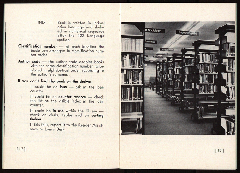 Black and white photograph with text and photograph of library