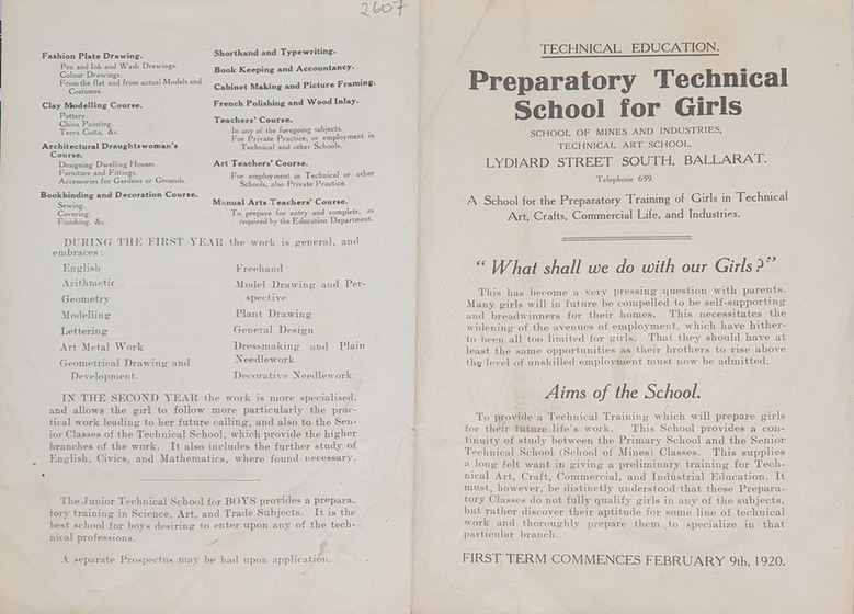 Booklet pages, Preparatory Technical School of Girls, c1919