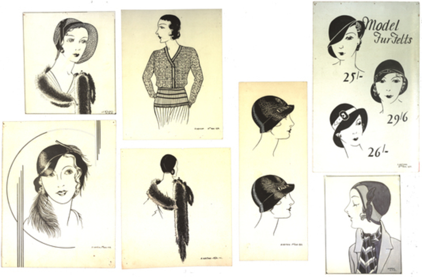 Black and white fashion drawings 1930s