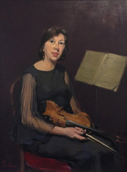 painting of a woman with violin and music stand